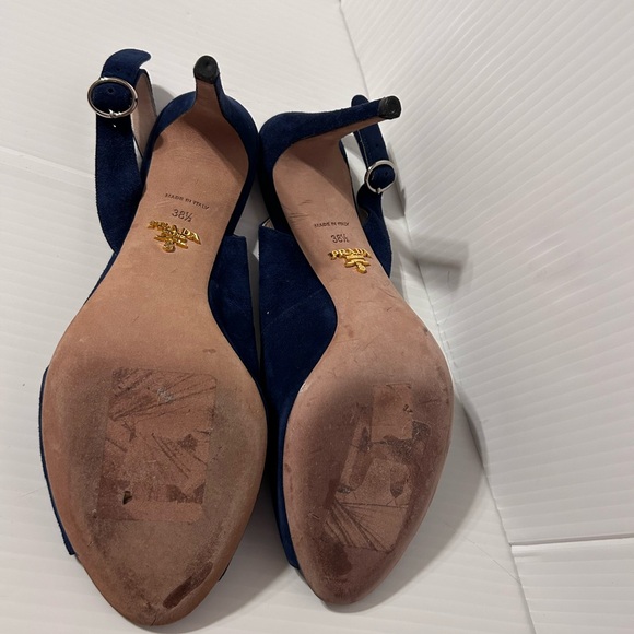 PRADA suede navy d’Orsay open toe sling back heel size 38 1/2 EU - Picture 10 of 11